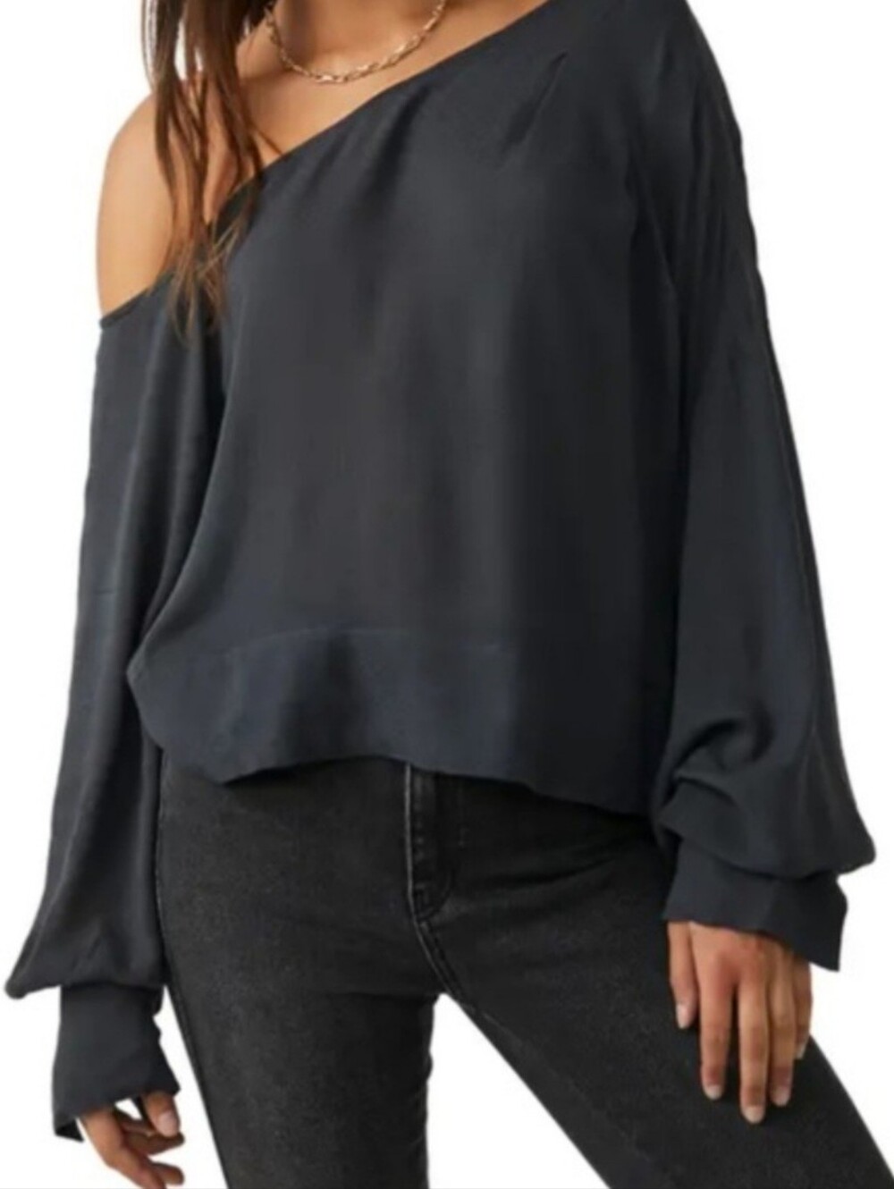 Free People Justina One-Shoulder Blouse- Metal Stiletto